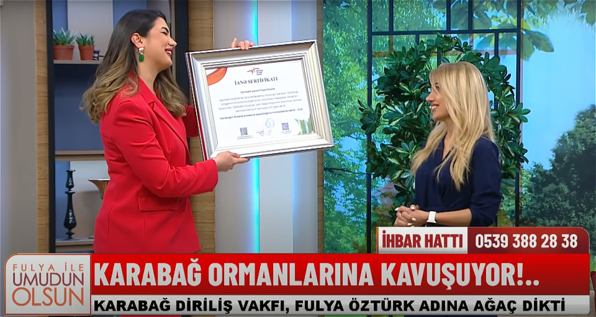 The Karabakh Revival Fund presented an "Donation Certificate" to Fulya Ozturk – VIDEO